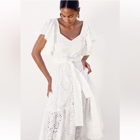 Zara openwork embroidered midi dress - Picture 8 of 13